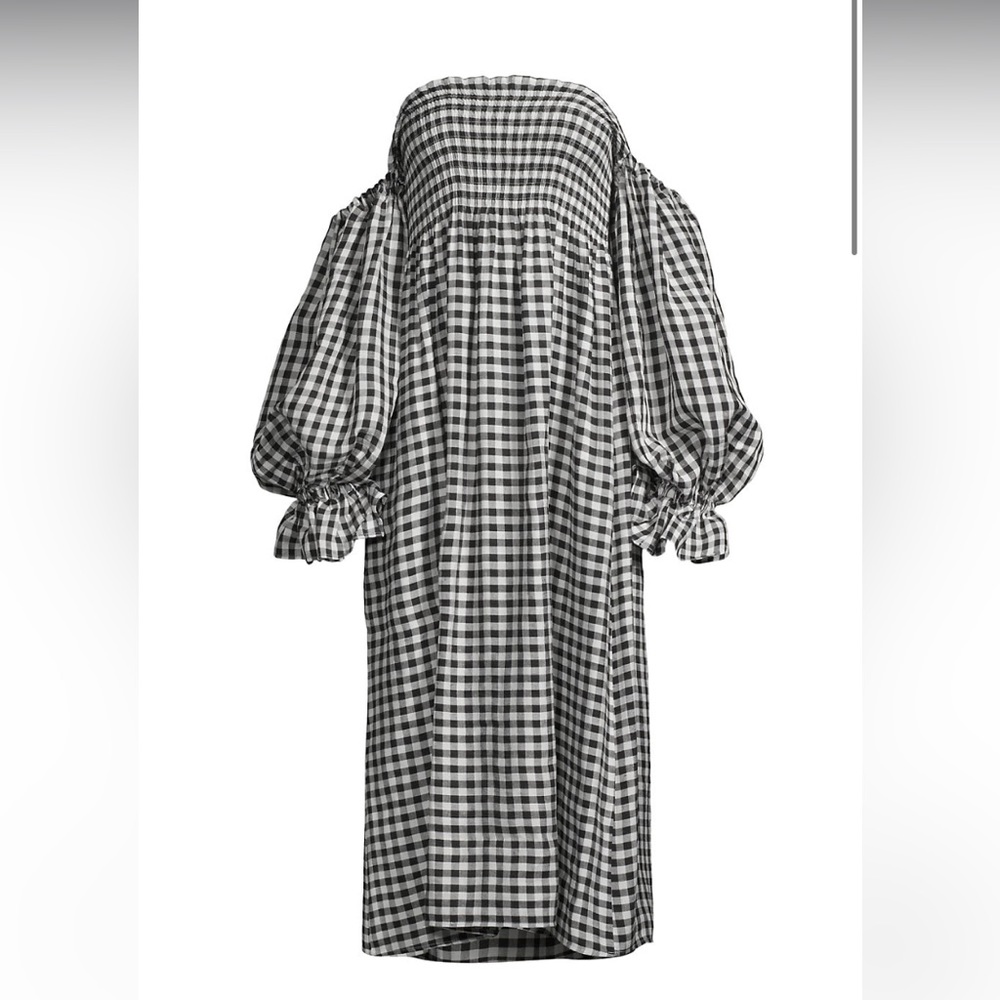 Sleeper Black and White Atlanta Off-the-Shoulder Midi-Dress long sleeve